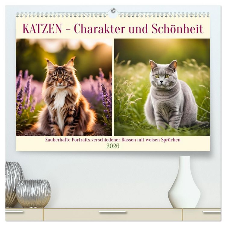 Produktbild: Katzen - Charakter und Sch&ouml;nheit (hochwertiger Premium Wandkalender 2026 DIN A2 quer), Kunstdruck in Hochglanz