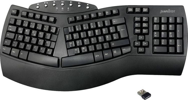 Produktbild: Perixx PERIBOARD-612BDE Bluetooth&reg; Tastatur Deutsch, QWERTZ Schwarz Ergonomisch, Handballenauflage, Multimediatasten