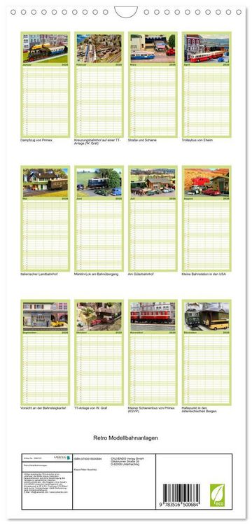 Produktbild: Familienplaner 2026 - Retro Modellbahnanlagen mit 5 Spalten (Wandkalender, 21 x 45 cm) CALVENDO