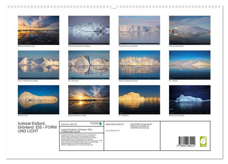 Produktbild: Ilulissat Eisfjord, Gr&ouml;nland. EIS - FORM UND LICHT (hochwertiger Premium Wandkalender 2026 DIN A2 quer), Kunstdruck in Hochglanz