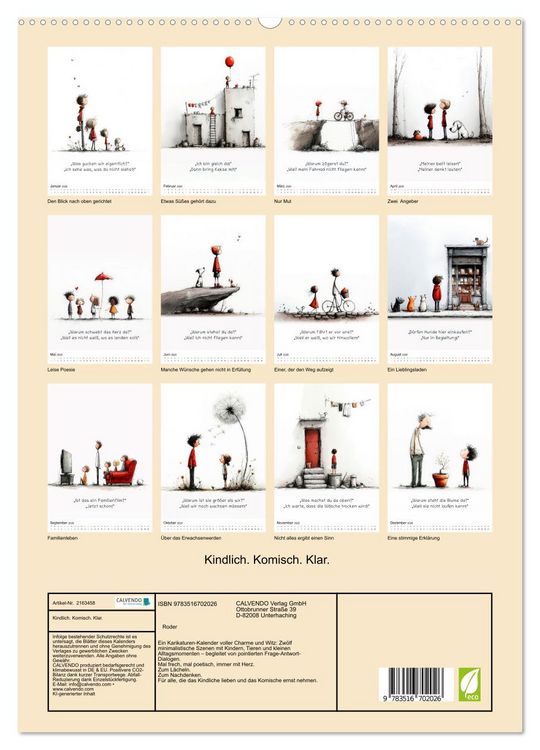 Produktbild: Kindlich. Komisch. Klar. (hochwertiger Premium Wandkalender 2026 DIN A2 hoch), Kunstdruck in Hochglanz