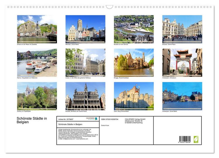 Produktbild: Sch&ouml;nste St&auml;dte in Belgien (Wandkalender 2026 DIN A2 quer), CALVENDO Monatskalender