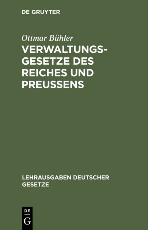Produktbild: Verwaltungsgesetze des Reiches und Preu&szlig;ens