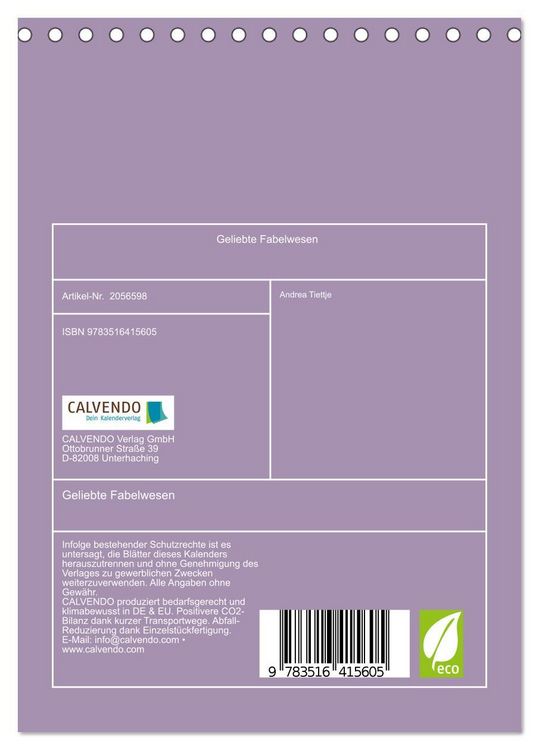 Produktbild: Geliebte Fabelwesen (Tischkalender 2026 DIN A5 hoch), CALVENDO Monatskalender