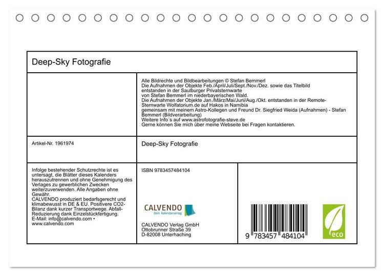 Produktbild: Deep-Sky Fotografie (Tischkalender 2026 DIN A5 quer), CALVENDO Monatskalender