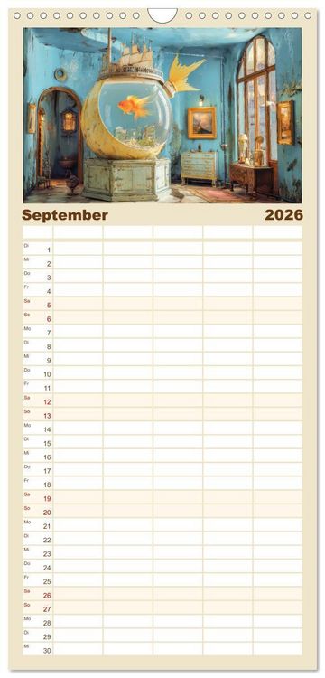 Produktbild: Familienplaner 2026 - Paradoxe fantastische Welten - M&auml;rchenhaft verspielt mit 5 Spalten (Wandkalender, 21 x 45 cm) CALVENDO