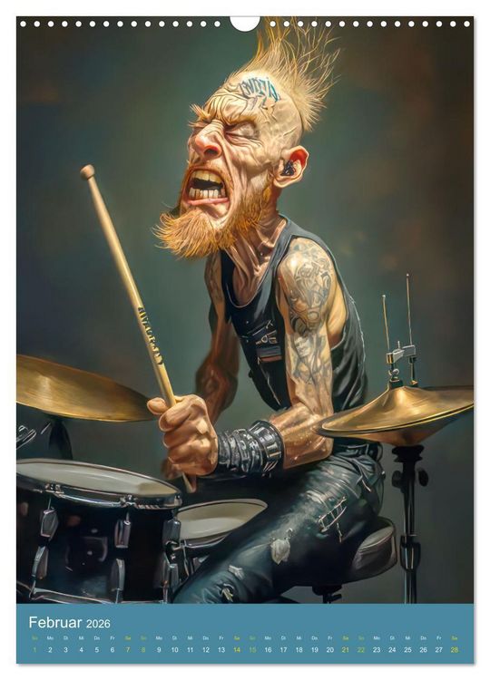 Produktbild: Rockbands und Punkbands - Witzige Karikaturen (Wandkalender 2026 DIN A3 hoch), CALVENDO Monatskalender