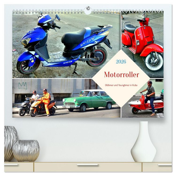 Produktbild: Motorroller - Oldtimer und Youngtimer in Kuba (hochwertiger Premium Wandkalender 2026 DIN A2 quer), Kunstdruck in Hochglanz