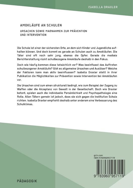 Produktbild: Amokl&auml;ufe an Schulen. Ursachen sowie Ma&szlig;nahmen zur Pr&auml;vention und Intervention