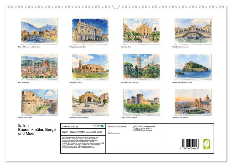 Produktbild: Italien - Baudenkm&auml;ler, Berge und Meer (hochwertiger Premium Wandkalender 2026 DIN A2 quer), Kunstdruck in Hochglanz