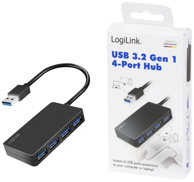 Produktbild: LogiLink UA0396 USB-Hub 4 Port USB-A USB 3.2 Gen1 5 GBit/s Schwarz UA0396