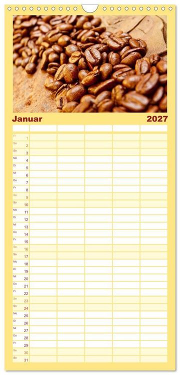 Produktbild: Familienplaner 2027 - KAFFEE 2027 mit 5 Spalten (Wandkalender, 21 x 45 cm) CALVENDO