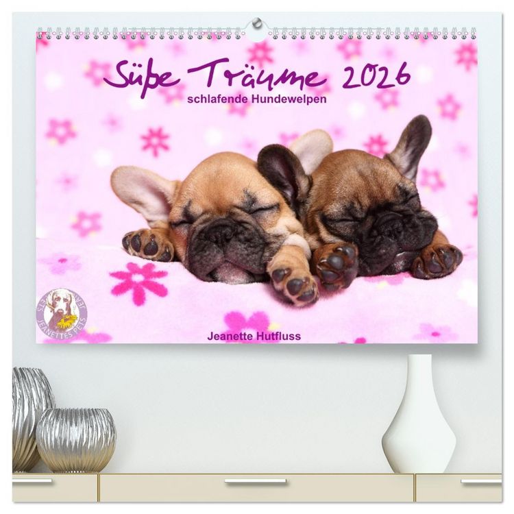 Produktbild: S&uuml;&szlig;e Tr&auml;ume 2026 - schlafende Hundewelpen (hochwertiger Premium Wandkalender 2026 DIN A2 quer), Kunstdruck in Hochglanz