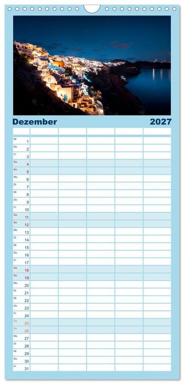 Produktbild: Familienplaner 2027 - Santorini - Die Perle der Kykladen mit 5 Spalten (Wandkalender, 21 x 45 cm) CALVENDO