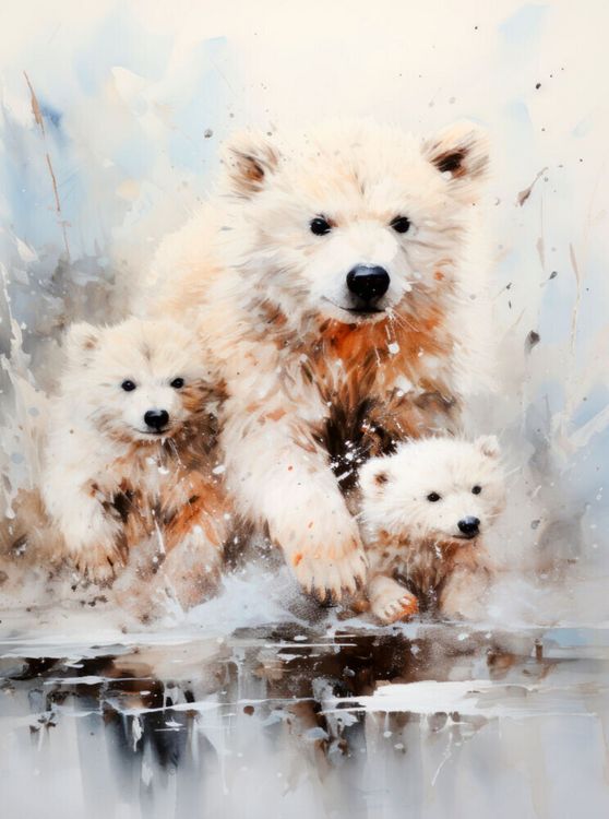 Produktbild: CALVENDO Puzzle Majest&auml;tische Eisb&auml;rfamilie in Acrylfarbe | 2000 Teile Lege-Gr&ouml;&szlig;e 90x67cm Foto-Puzzle f&uuml;r gl&uuml;ckliche Stunden