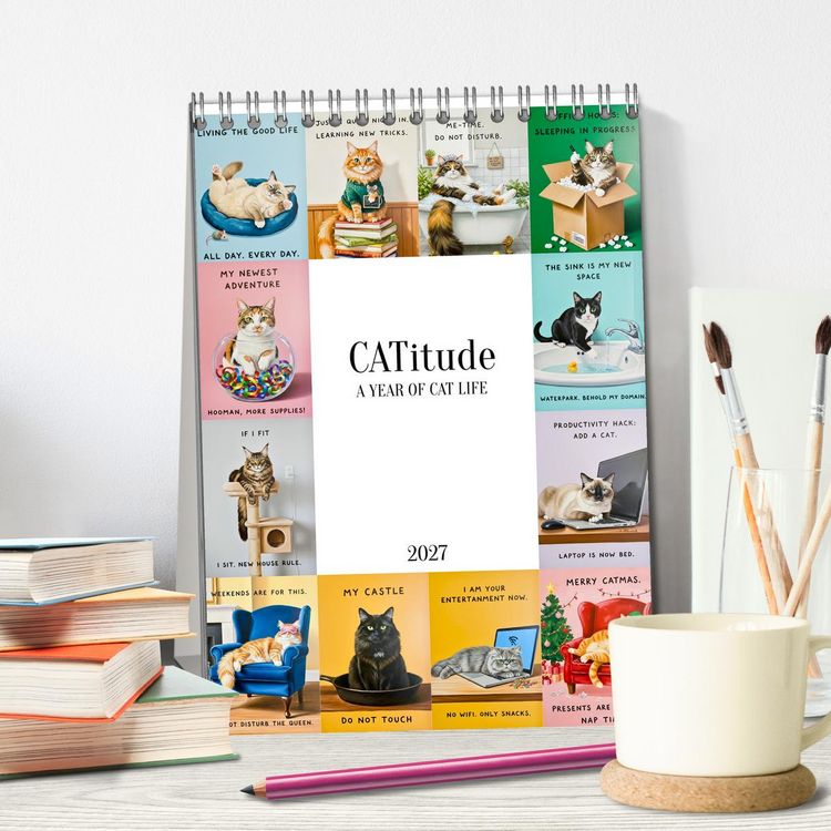 Produktbild: CATitude A YEAR OF CAT LIFE (Desk Calendar 2027 DIN A5 portrait), CALVENDO 12 Month DeskCalendar