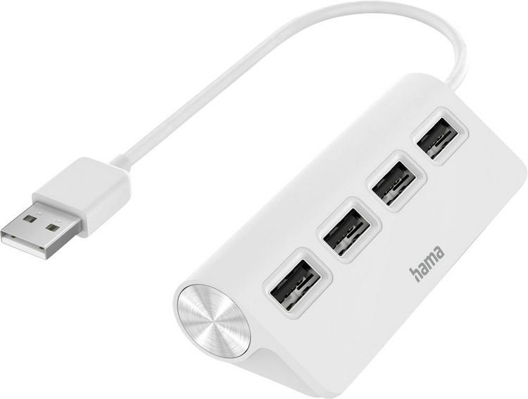 Produktbild: hama 00200120 USB-Hub, 4 Ports, USB 2.0, 480 Mbit/s, Wei&szlig;