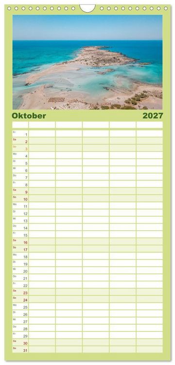 Produktbild: Familienplaner 2027 - Kreta - Die sch&ouml;nsten Str&auml;nde mit 5 Spalten (Wandkalender, 21 x 45 cm) CALVENDO