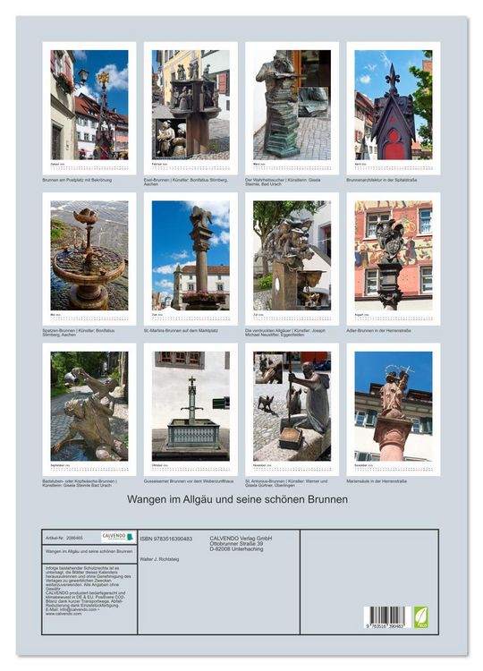 Produktbild: Wangen im Allg&auml;u und seine sch&ouml;nen Brunnen (Wandkalender 2026 DIN A2 hoch), CALVENDO Monatskalender