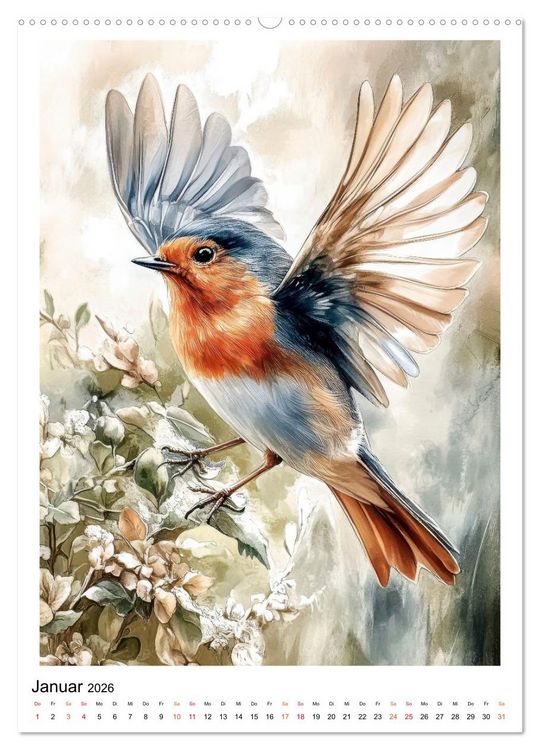 Produktbild: V&ouml;gel - gefiederte Freunde in unserem Garten (hochwertiger Premium Wandkalender 2026 DIN A2 hoch), Kunstdruck in Hochglanz