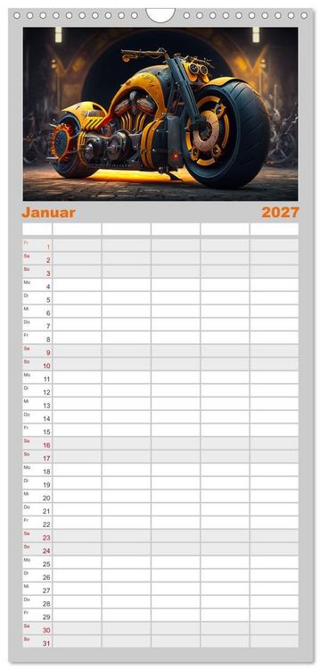 Produktbild: Familienplaner 2027 - Motorrad illusionen mit 5 Spalten (Wandkalender, 21 x 45 cm) CALVENDO