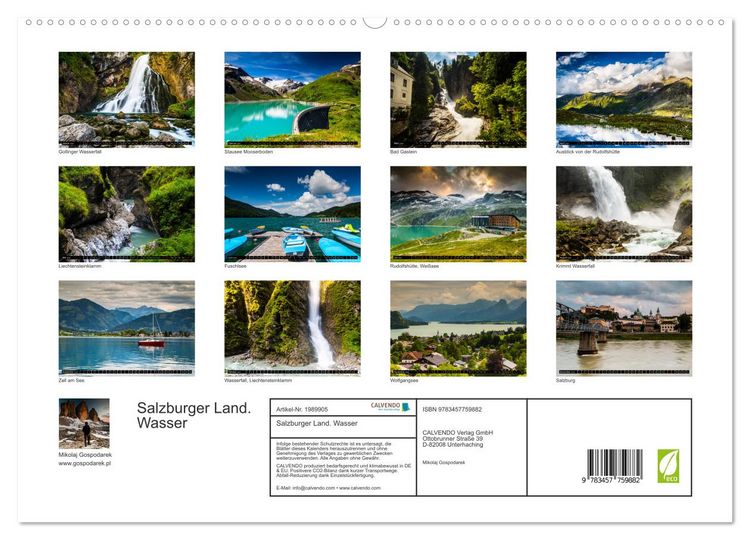 Produktbild: Salzburger Land. Wasser (hochwertiger Premium Wandkalender 2026 DIN A2 quer), Kunstdruck in Hochglanz