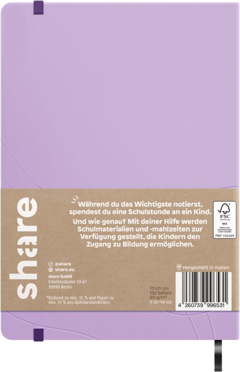 Produktbild: share Notizbuch A5 punktkariert lavendel