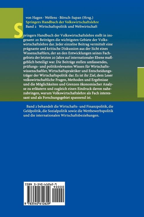 Produktbild: Springers Handbuch der Volkswirtschaftslehre 2