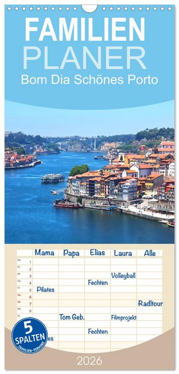 Produktbild: Familienplaner 2026 - Bom Dia Sch&ouml;nes Porto mit 5 Spalten (Wandkalender, 21 x 45 cm) CALVENDO