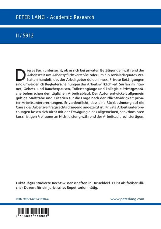Produktbild: Private Arbeitsunterbrechungen als Pflichtversto&szlig;