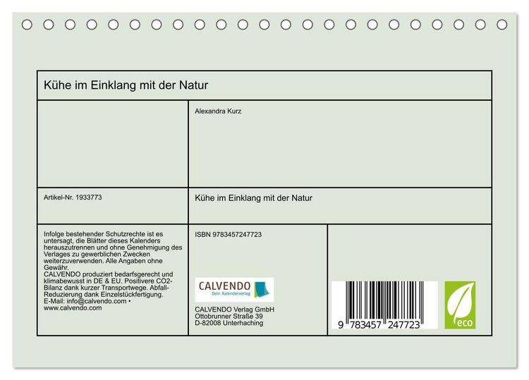Produktbild: K&uuml;he im Einklang mit der Natur (Tischkalender 2026 DIN A5 quer), CALVENDO Monatskalender