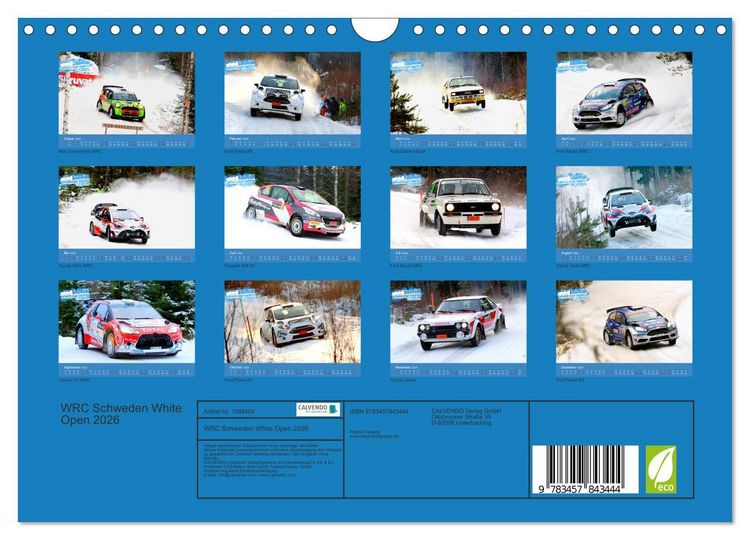 Produktbild: WRC Schweden White Open 2026 (Wandkalender 2026 DIN A4 quer), CALVENDO Monatskalender