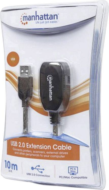 Produktbild: Manhattan USB-Kabel USB 2.0 USB-A Stecker, USB-A Buchse 10.00m Schwarz 150248