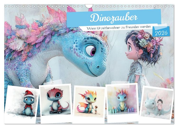 Produktbild: Dinozauber &ndash; Wenn Urzeitbewohner zu Freunden werden (Wandkalender 2026 DIN A3 quer), CALVENDO Monatskalender