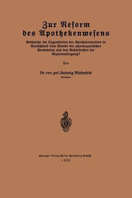 Produktbild: Zur Reform des Apothekenwesens