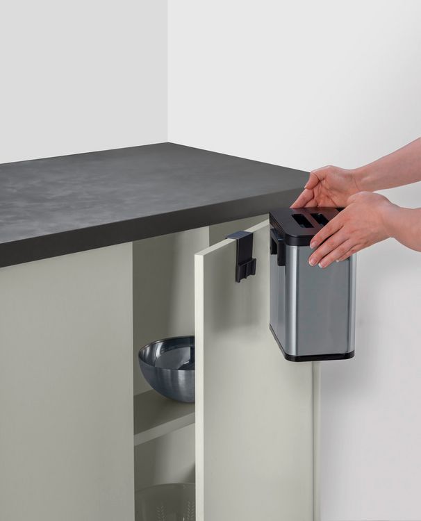 Produktbild: Abfallsammler Mod. Colin 3L, silber matt/schwarz, Edelstahl/Kunststoff, mit Anti-Fingerprint-Finish