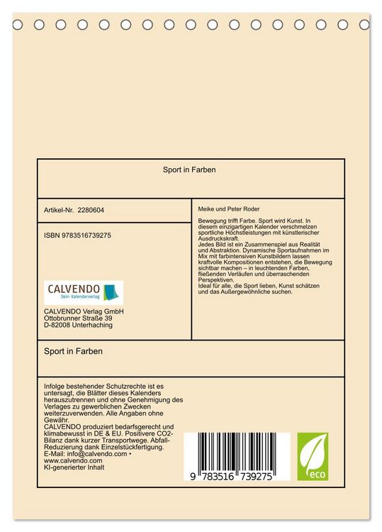 Produktbild: Sport in Farben (Tischkalender 2026 DIN A5 hoch), CALVENDO Monatskalender
