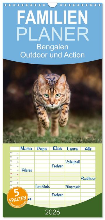 Produktbild: Familienplaner 2026 - Bengalen Outdoor und Action mit 5 Spalten (Wandkalender, 21 x 45 cm) CALVENDO