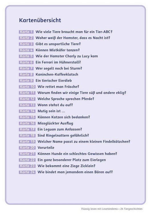 Produktbild: Fl&uuml;ssig lesen mit Lesetandems &ndash; 24 Tiergeschichten, Klasse 3/4