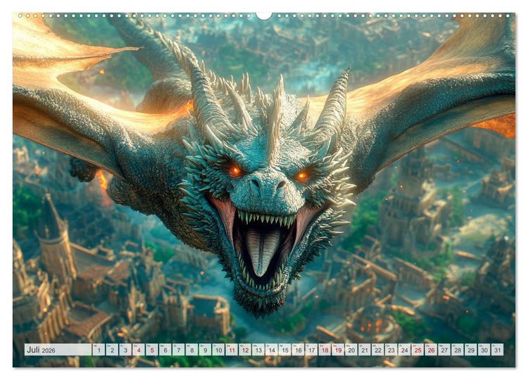 Produktbild: M&Auml;CHTIGE DRACHEN Mystische Wesen (hochwertiger Premium Wandkalender 2026 DIN A2 quer), Kunstdruck in Hochglanz