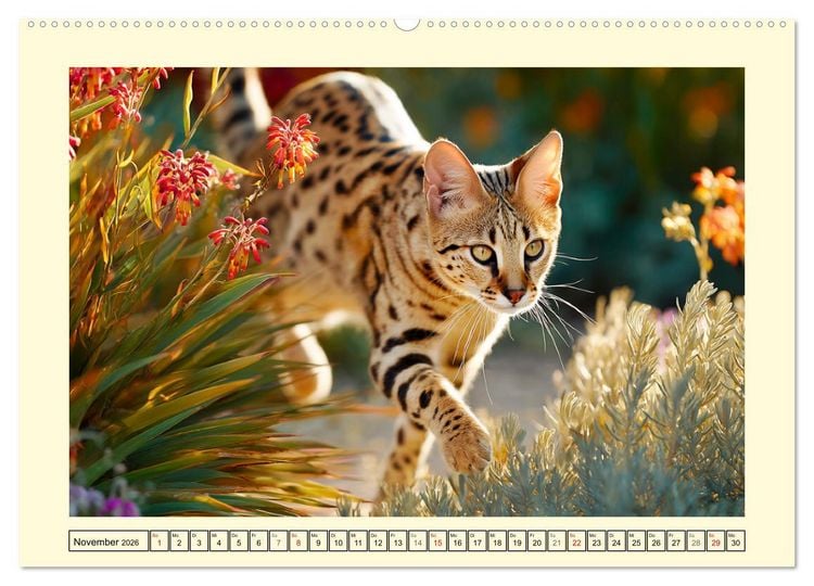 Produktbild: Savannah Katzen. Exotische Wildsch&ouml;nheiten im Naturgarten (Wandkalender 2026 DIN A2 quer), CALVENDO Monatskalender