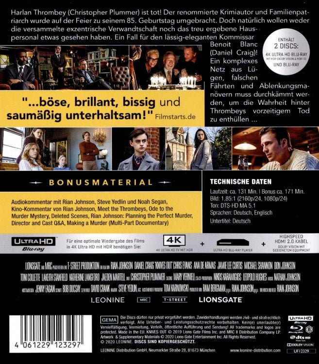 Produktbild: Knives Out - Mord ist Familiensache (4K Ultra HD) (+ Blu-ray 2D)