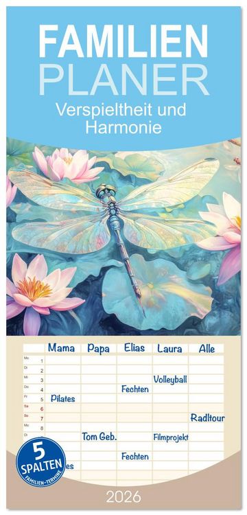 Produktbild: Familienplaner 2026 - Verspieltheit und Harmonie mit 5 Spalten (Wandkalender, 21 x 45 cm) CALVENDO
