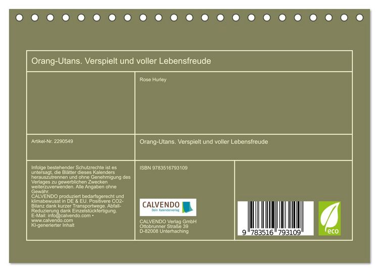 Produktbild: Orang-Utans. Verspielt und voller Lebensfreude (Tischkalender 2027 DIN A5 quer), CALVENDO Monatskalender