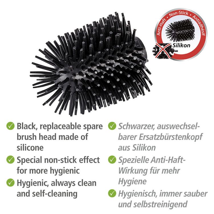 Produktbild: Ersatzb&uuml;rste WC-Garnitur 4er, schwarz, Silikon, &Oslash;7,5x9,3 cm, anti-haft wirkung f&uuml;r leichtes reinigen
