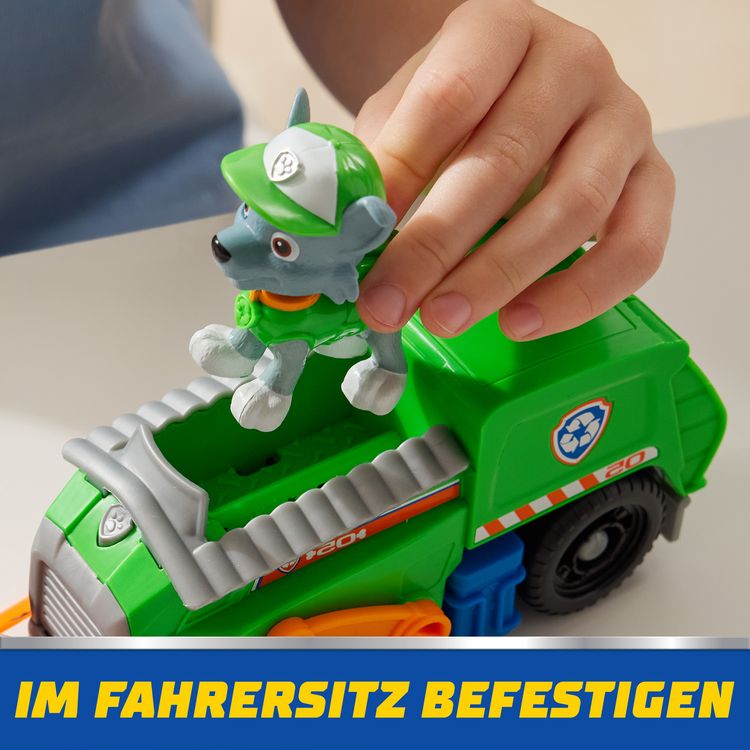 Produktbild: PAW Patrol Rocky-Figur mit Recycling-Truck, stabiles Basis-Fahrzeug (2025), authentisches Spielzeug zur Serie f&uuml;r Kinder ab 3 Jahren