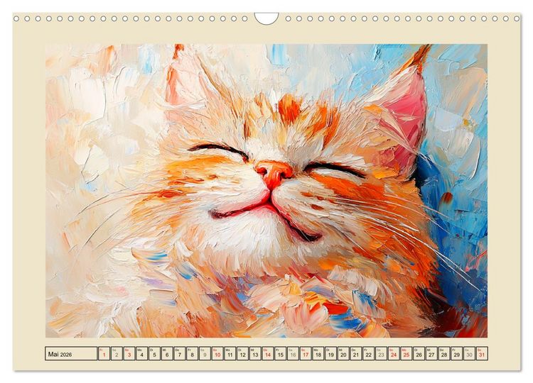 Produktbild: Katzengesichter im &Ouml;lgem&auml;lde-Stil. Liebliche Portraits f&uuml;rs Herz (Wandkalender 2026 DIN A3 quer), CALVENDO Monatskalender