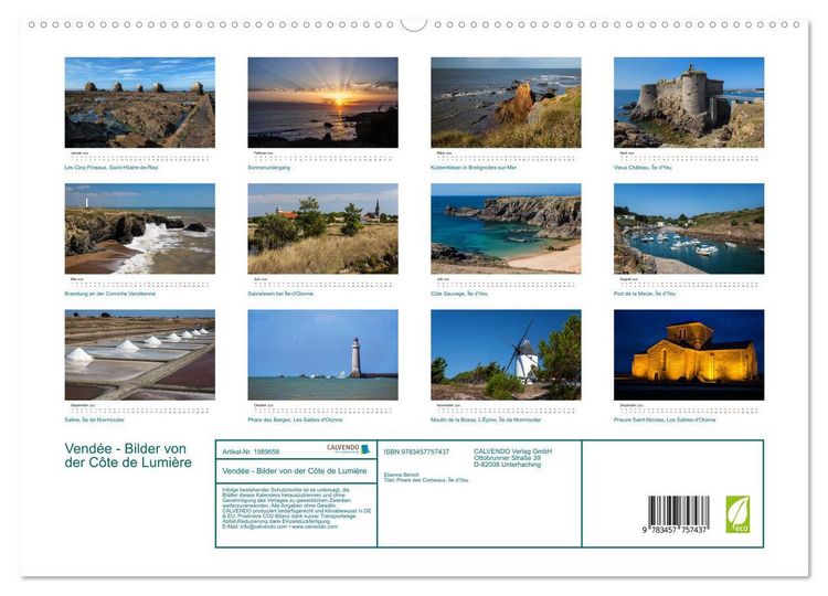 Produktbild: Vend&eacute;e - Bilder von der C&ocirc;te de Lumi&egrave;re (hochwertiger Premium Wandkalender 2026 DIN A2 quer), Kunstdruck in Hochglanz