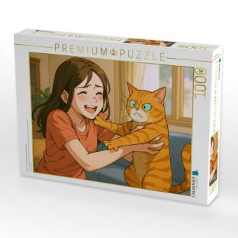 Produktbild: CALVENDO Puzzle Frau umarmt Katze, die das nicht will | 1000 Teile Lege-Gr&ouml;&szlig;e 64x48cm Foto-Puzzle f&uuml;r gl&uuml;ckliche Stunden