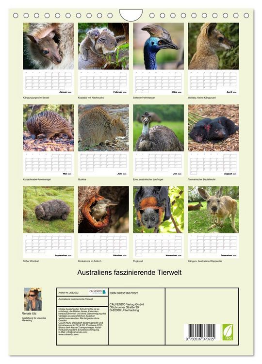 Produktbild: Australiens faszinierende Tierwelt (Wandkalender 2026 DIN A4 hoch), CALVENDO Monatskalender